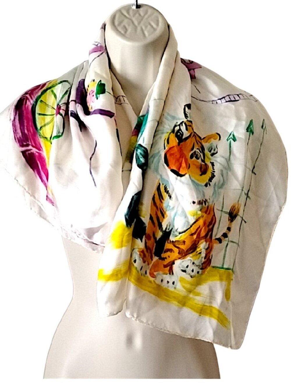 Vintage Neiman Marcus Square Circus Silk Scarf Made In France Handpainted Style